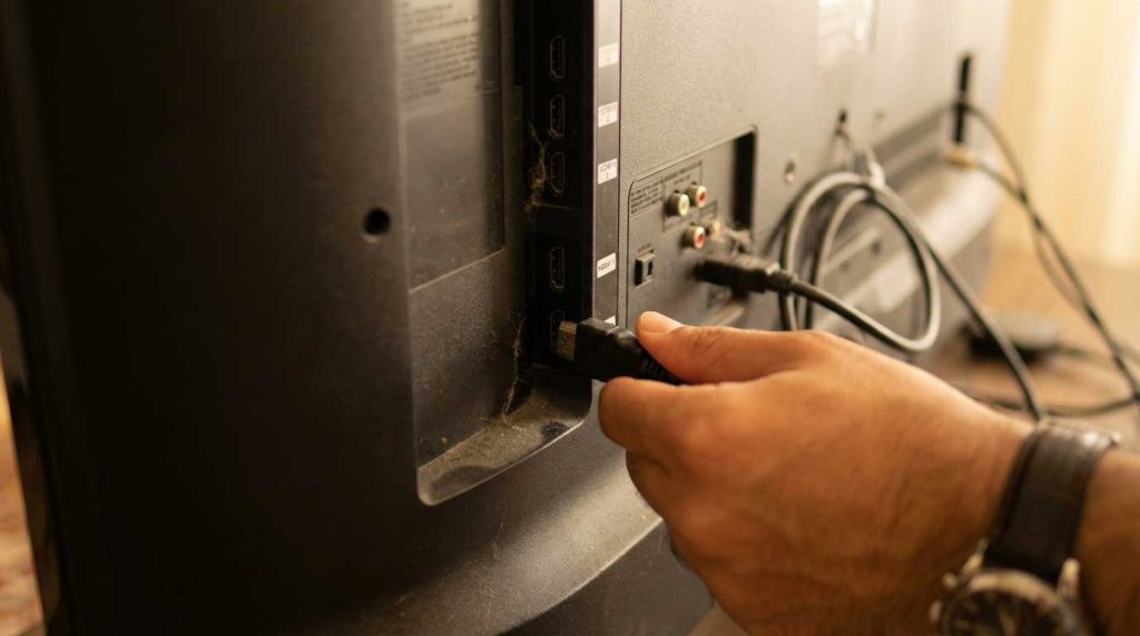 اتصال صحیح کابل HDMI به پشت تلویزیون برای رفع مشکل پیام No Signal و صفحه سیاه